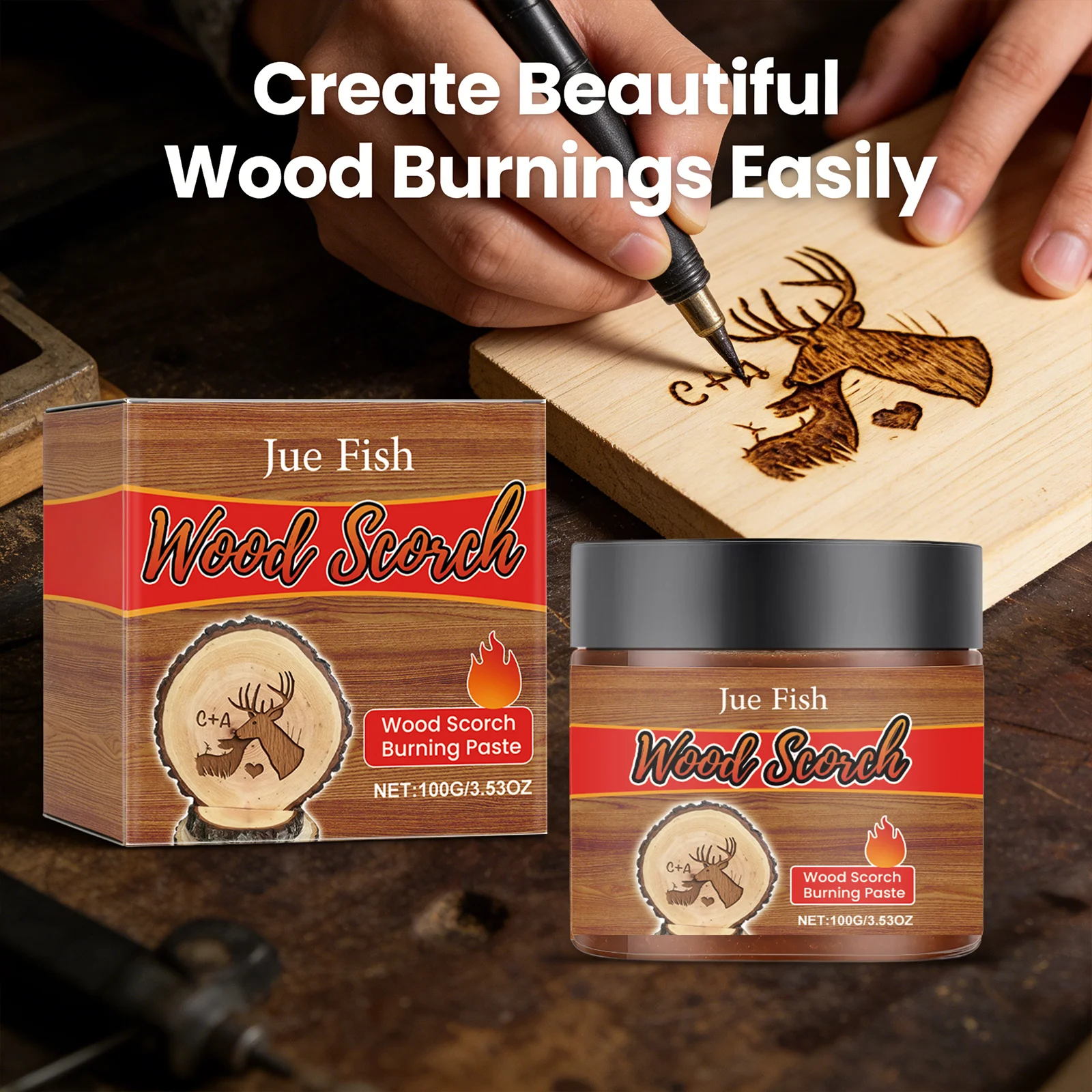 Wood Scorch Burning Paste DIY Pyrography Handmade Personalization Stimulate Creativity Interesting Combustion Effect Unique Gift view 2