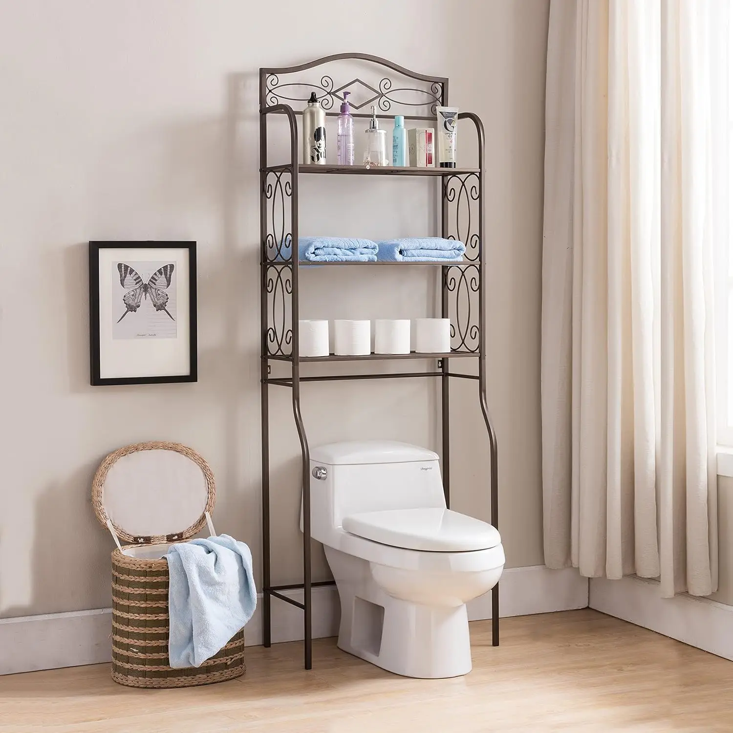 

- Over The Toilet Etagere Bathroom Rack Shelves Organizer, Pewter Bath room organizer Cloud shelf Bathroom shelves Toilet Ecoco