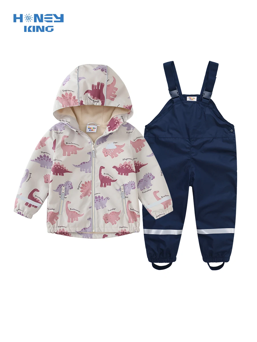 HONEYKING Girls Waterproof Raincoat Suit with Jacket And Trousers Kids Breathable Clothing Set for Children Overall Rain Suit