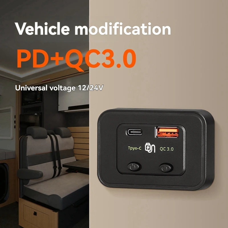 RISE-48W Dual Switch Fast Charging PD Modified QC Car Mobile Phone Charger 12V24V Suitable For Car RV Bus Bus Ship image 6