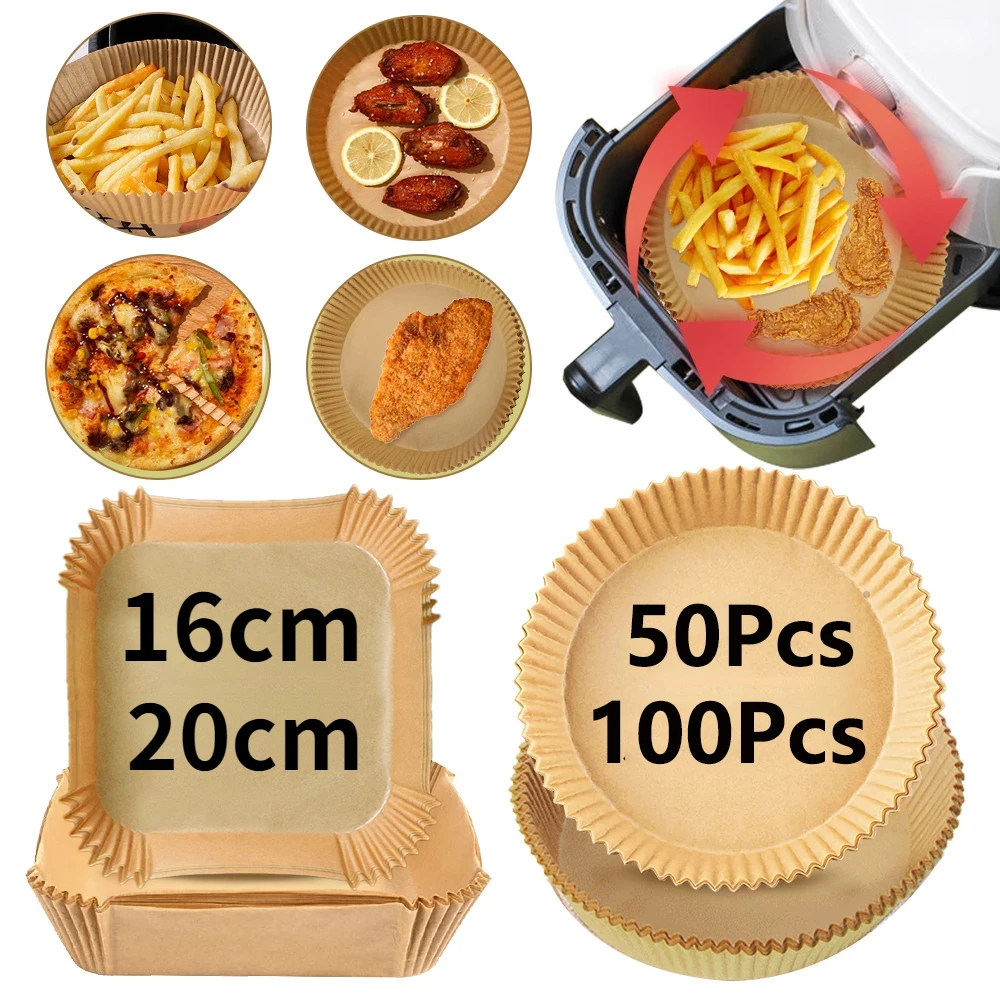 50/100Pcs Air fryer Baking Paper  for Barbecue Plate Round Oven Pan Pad 16/20cm AirFryer Oil-Proof Disposable Paper Liner