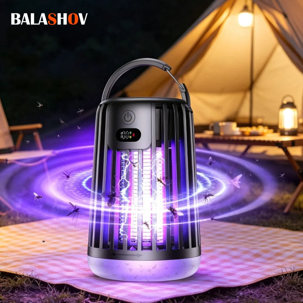 Tragbare Solarbetriebene Mückenkiller-Lampe 2-in-1 Insektenvernichter Campinglaterne, Dual-Ladefunktion Geräuschlose UV-Insektenfalle Wasserdichte IPX Außenbeleuchtung für Garten Terrasse Camping
