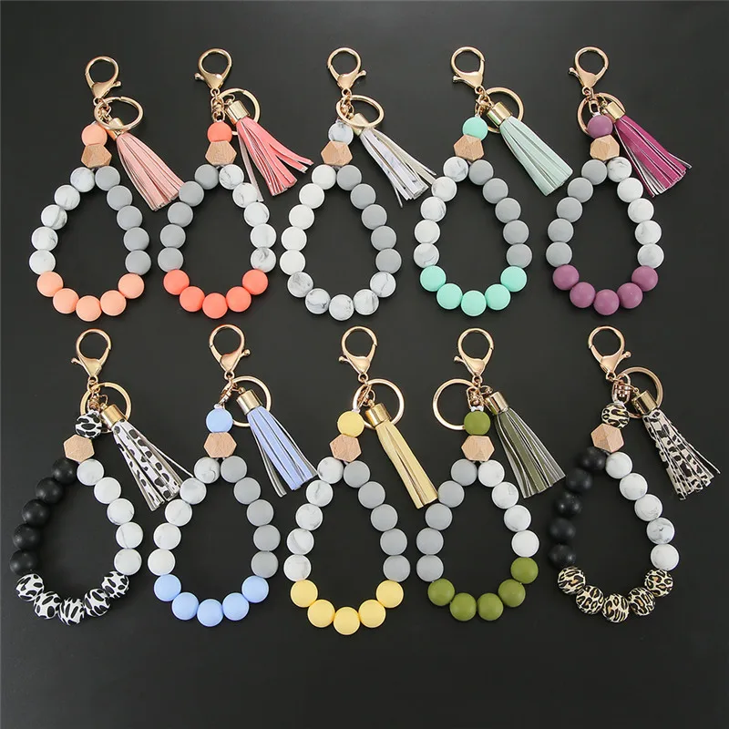 1pcs Silicone Beaded Tassel Keychain Lobster Clasp Pendant Keyring Bracelet Keychain For Women Jewelry Accessories