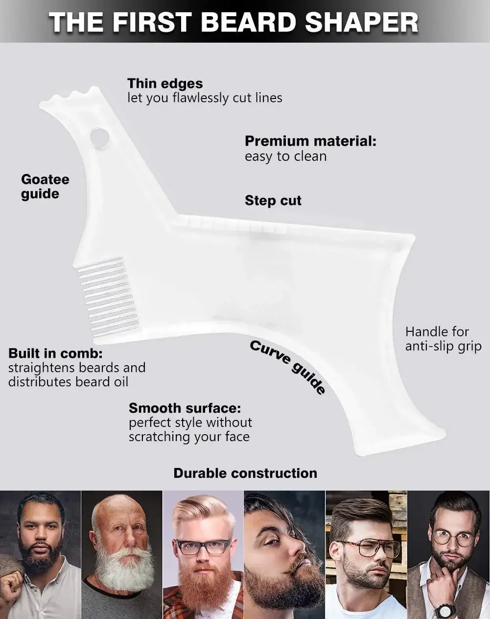 Men Beard Styling Template Stencil Beard Comb for Men Lightweight and Flexible Fits All-In-One Tool Beard Shaping Tool