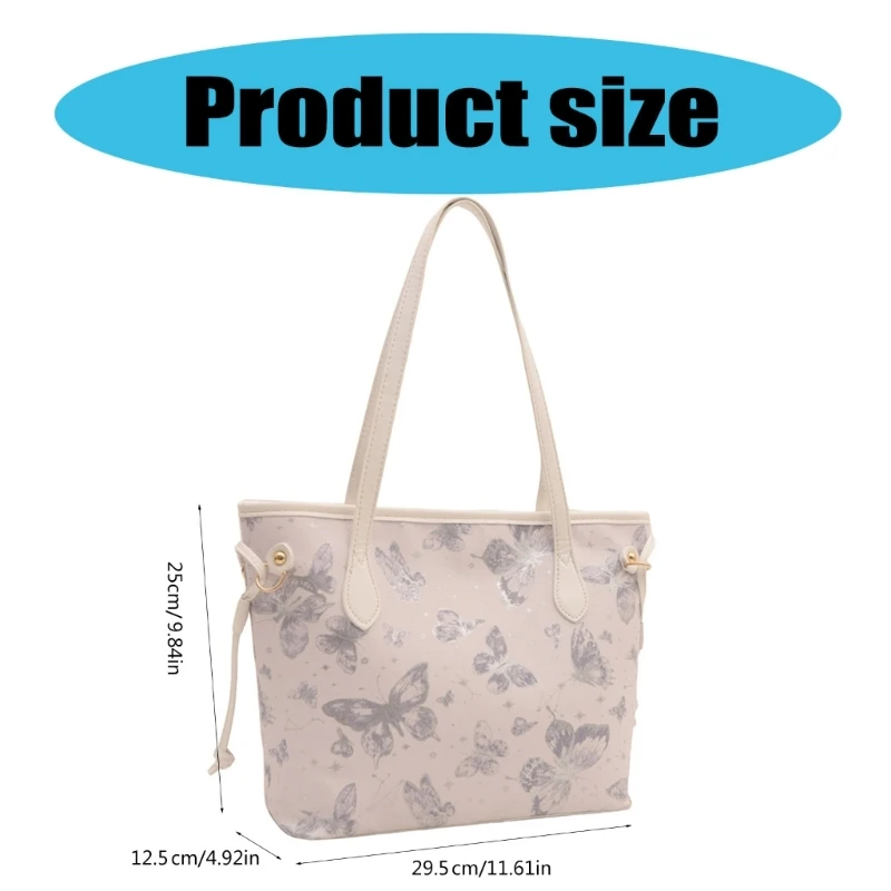Elegant Large Butterfly Underarm Bag for Work School Travel Female PU Handbag