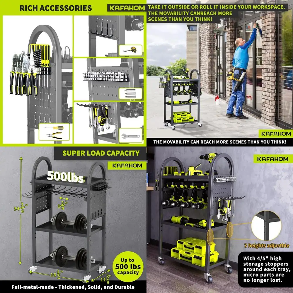 

4-х уровневая сверхмощная тележка для вращающихся инструментов с 8-12 держателями для сверл для мастерской, гаража и хранения вещей