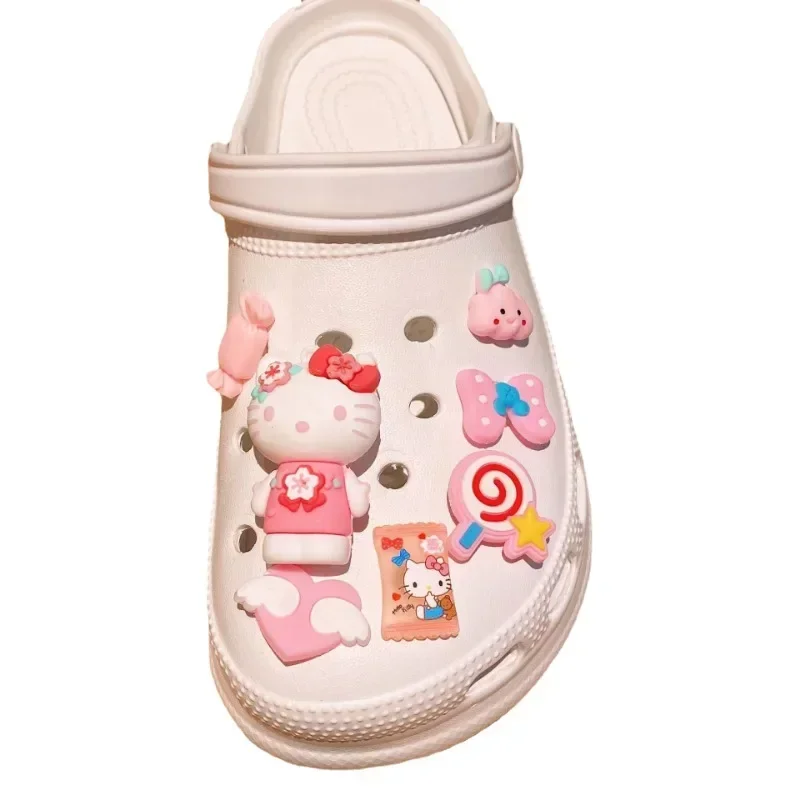 Bonito Olá Kitty Sapato Charm Set, Kuromi Melody, Sanrio DIY Sapatos Decorações, Acessórios para Slides, Sandálias Tamancos, Presente, 7Pcs Set