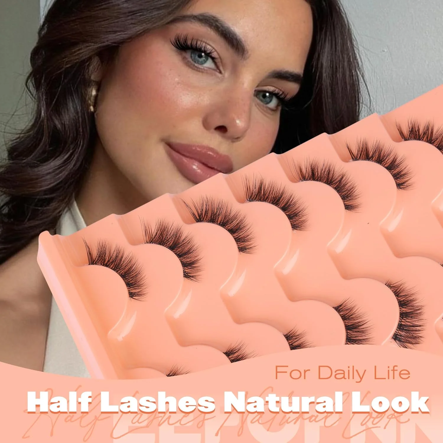 7 Paar orangefarbene Kunstwimpern, natürliche Wimpern mit Wispy-Volume für den Alltag und Party-Look, flauschig und leicht