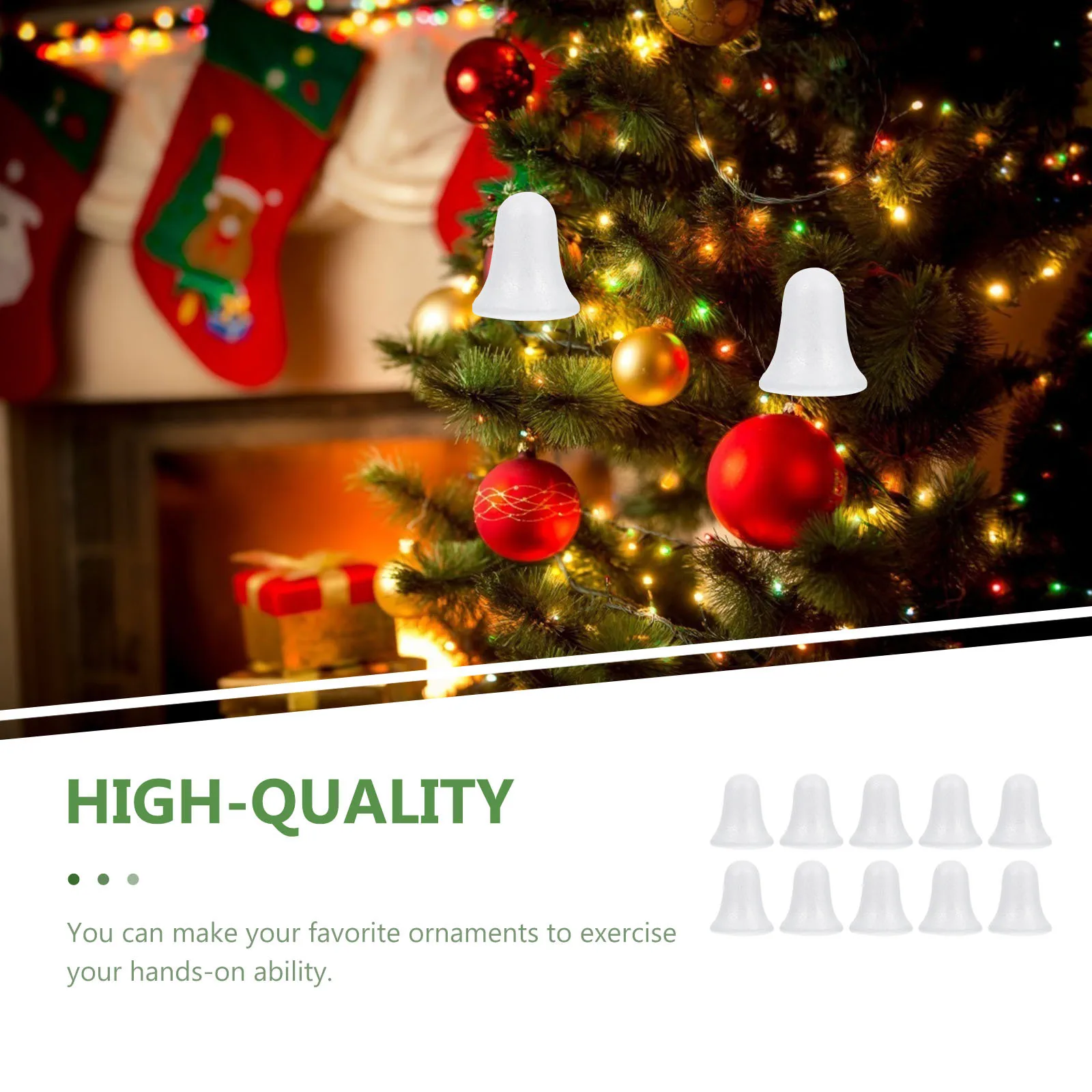 

10Pcs 3D Foam Bell Pendants for Christmas Ornament Crafts DIY Hanging Decorations on Tree Door Wall Xmas Party Gift