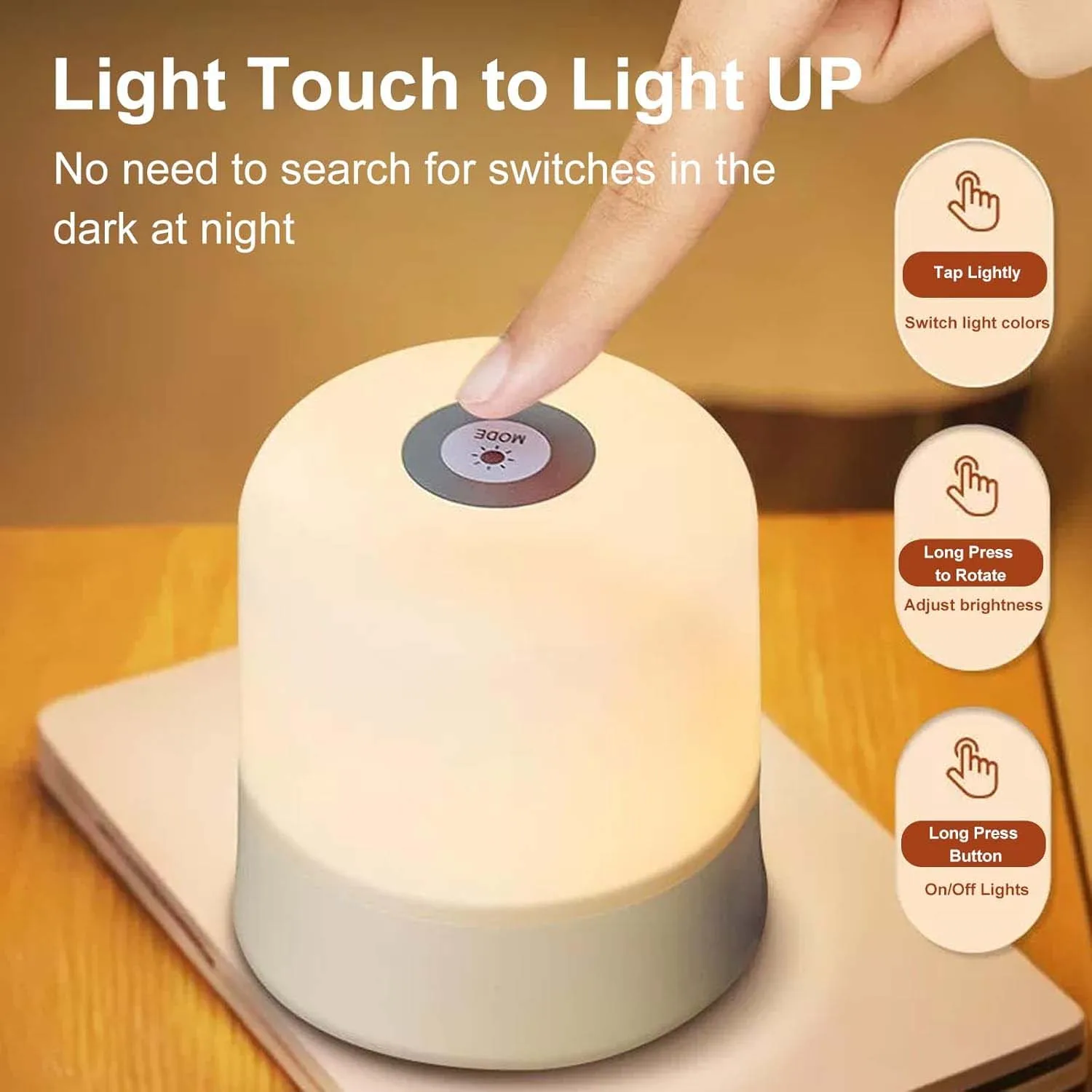 1pcPortable Baby Night Light,3 Colours Egg Light for Nursery,Rechargeable Night Light for Kids,Small Cordless Table&Bedside Lamp
