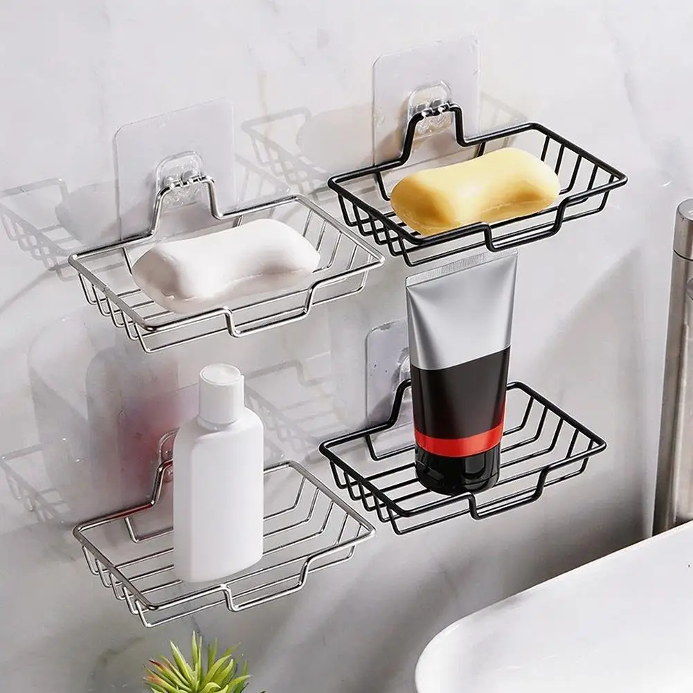 Wall Mounted Vacuum Suction Cup Soap Dish No-Drilling Self Draining Bathroom Sponge Holder Stainless steel Heavy Duty Soap Tray