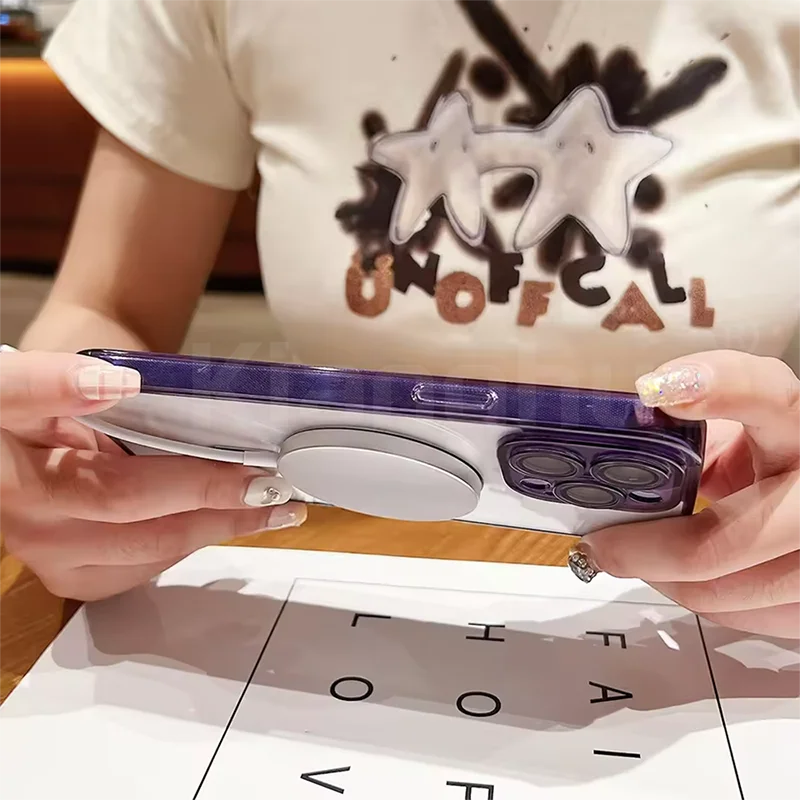 حافظة فاخرة شفافة هجينة بلون الحلوى الصلبة لهاتف آيفون 17 Air 16 15 14 13 12 11 Pro Max Plus مغناطيسية Magsafe Soft Tpu Shell