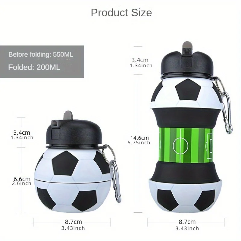 

1pc Football Soccer Design Collapsible Water Bottle - Durable & Leak-Proof, Perfect for Sports, Hiking, Camping & Fitness - Ligh