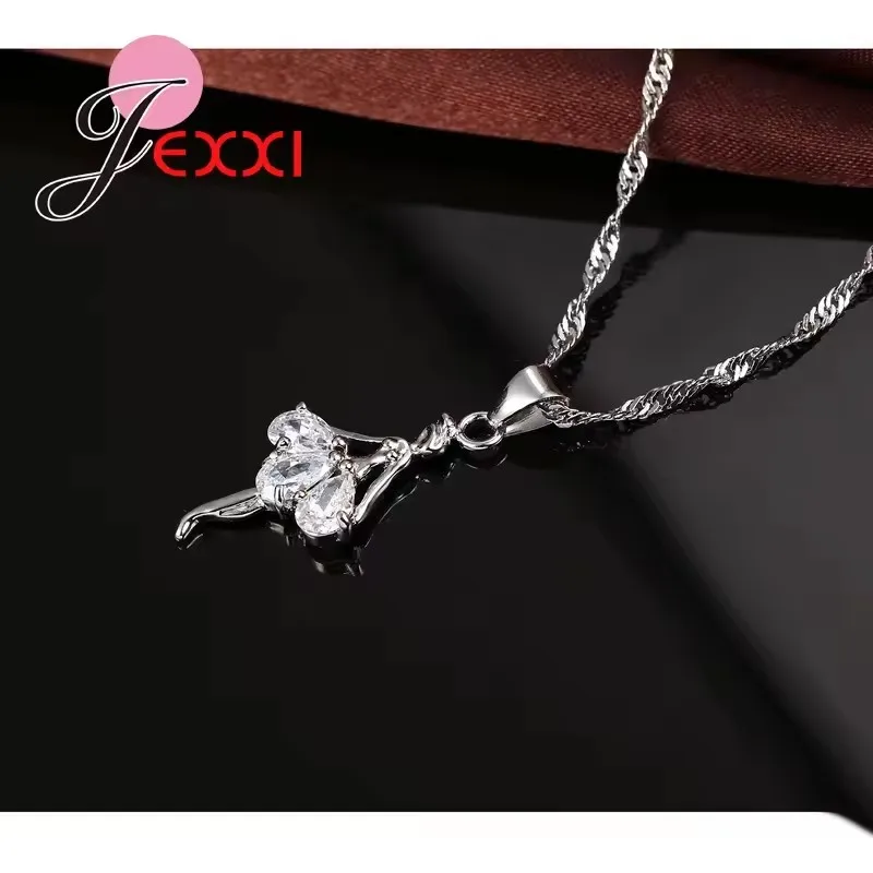 Dancing Ballet Girls Wedding Jewelry Sets 925 Sterling Silver Full Cubic Zircon Dress Necklace Earrings Ladies Decorations