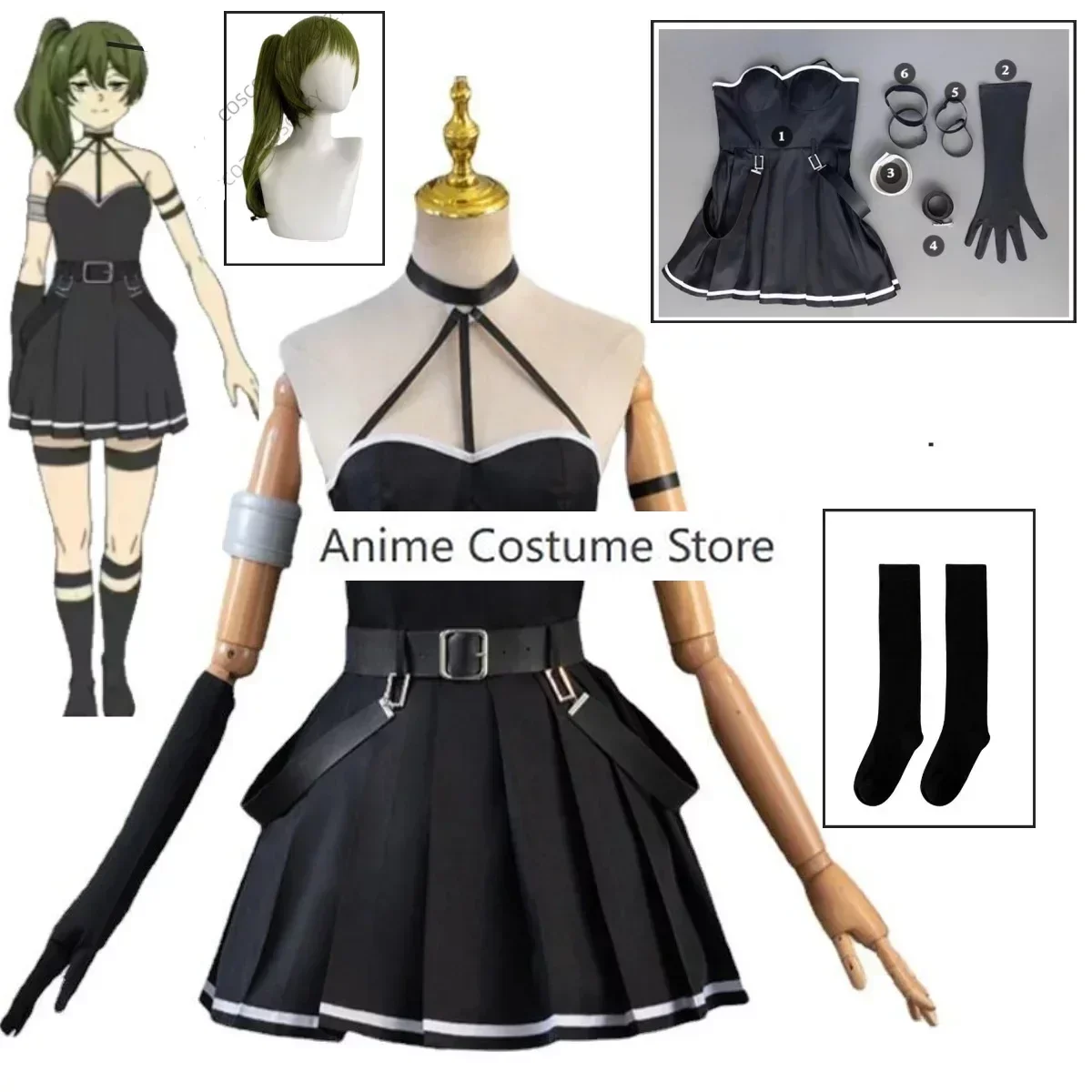 Ubel 코스프레 코스튬 애니메이션 Frieren Beyond Journey's End 여성 소녀 Frieren Fern 블랙 원피스 할로윈 카니발 파티 의상