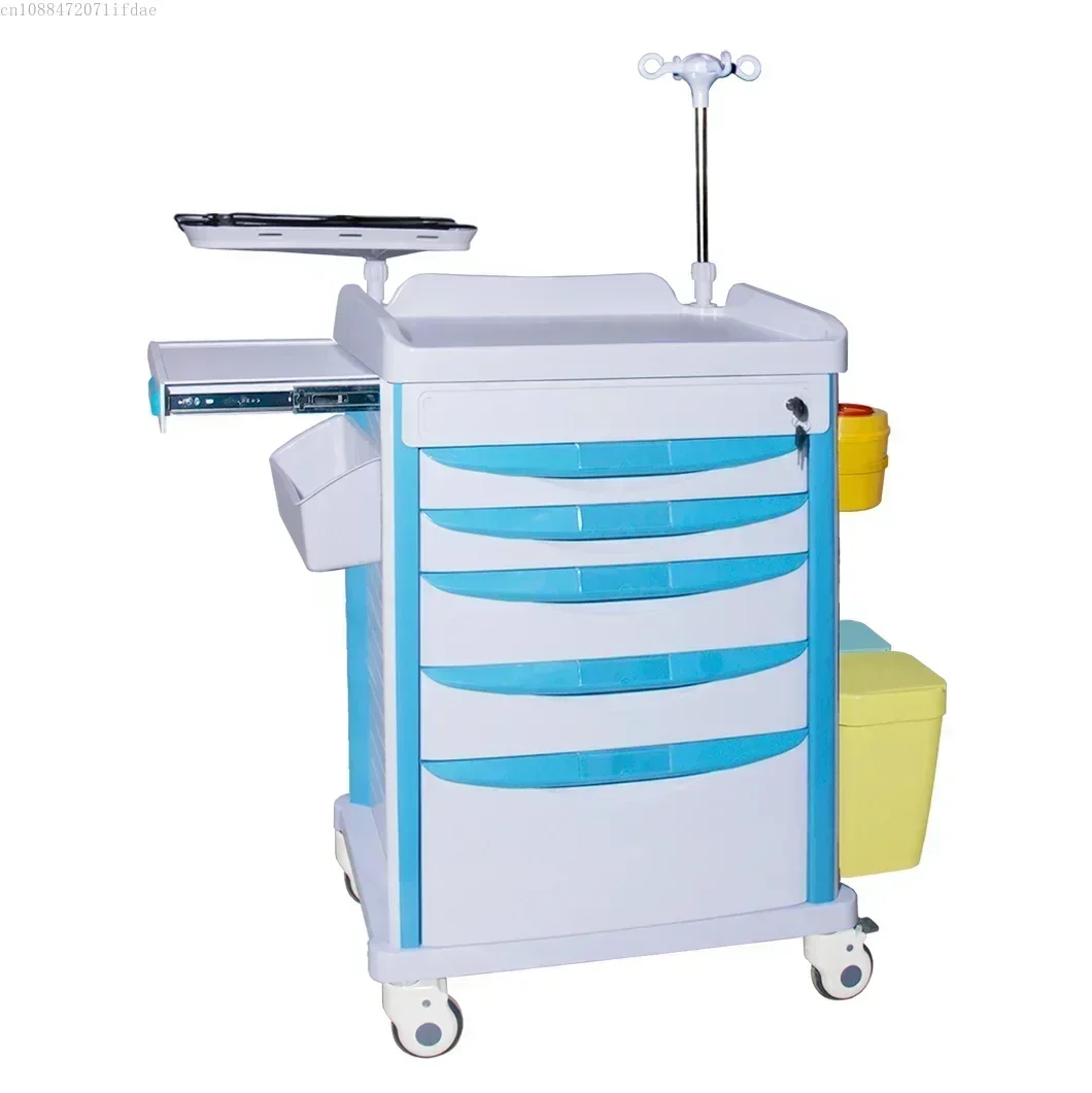 Factory Price ABS Hospital Trolley Cart ABS Medical Emergency Trolley with Big Drawers