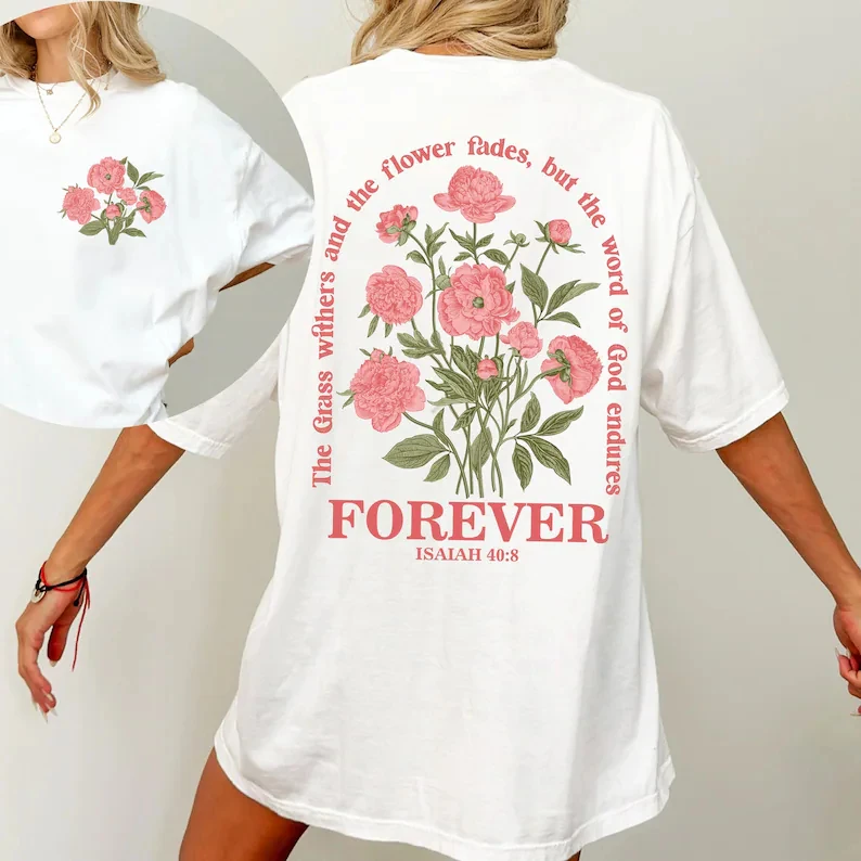 Pink Beautiful Flowers Forever Printed Short Sleeve Women Cotton Hip Hop T-Shirts Summer Comfortable T Shirt Loose Sport Clothes