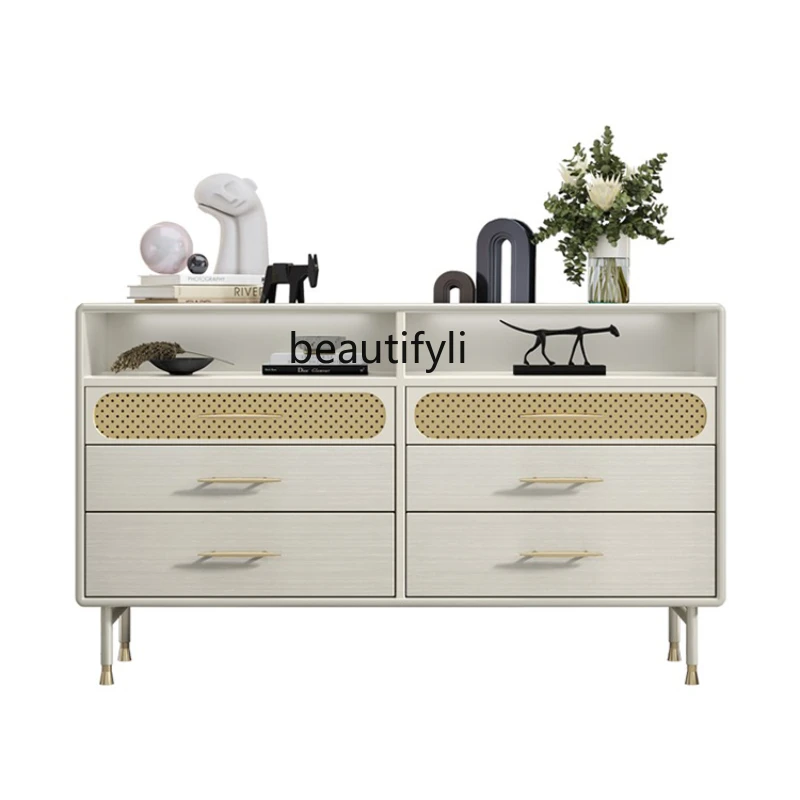 Light Luxury Chest of Drawers Bedroom Induction Lamp TV Cabinet Storage Cabinet Modern Solid Wood Side Cabinet Chest of Drawer