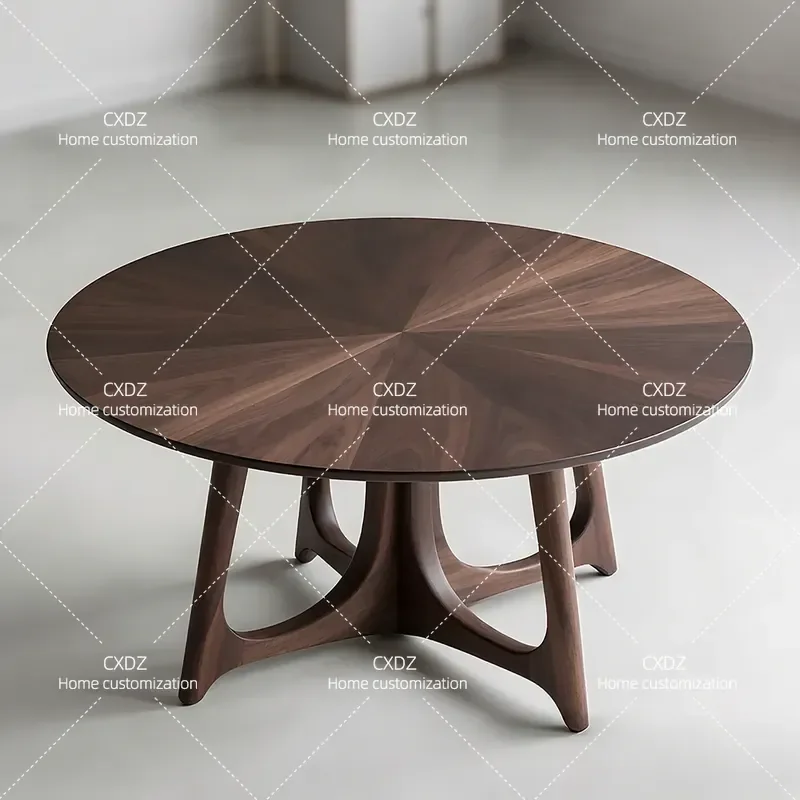 New Chinese solid wood coffee table household round dining table black walnut retro round dining table