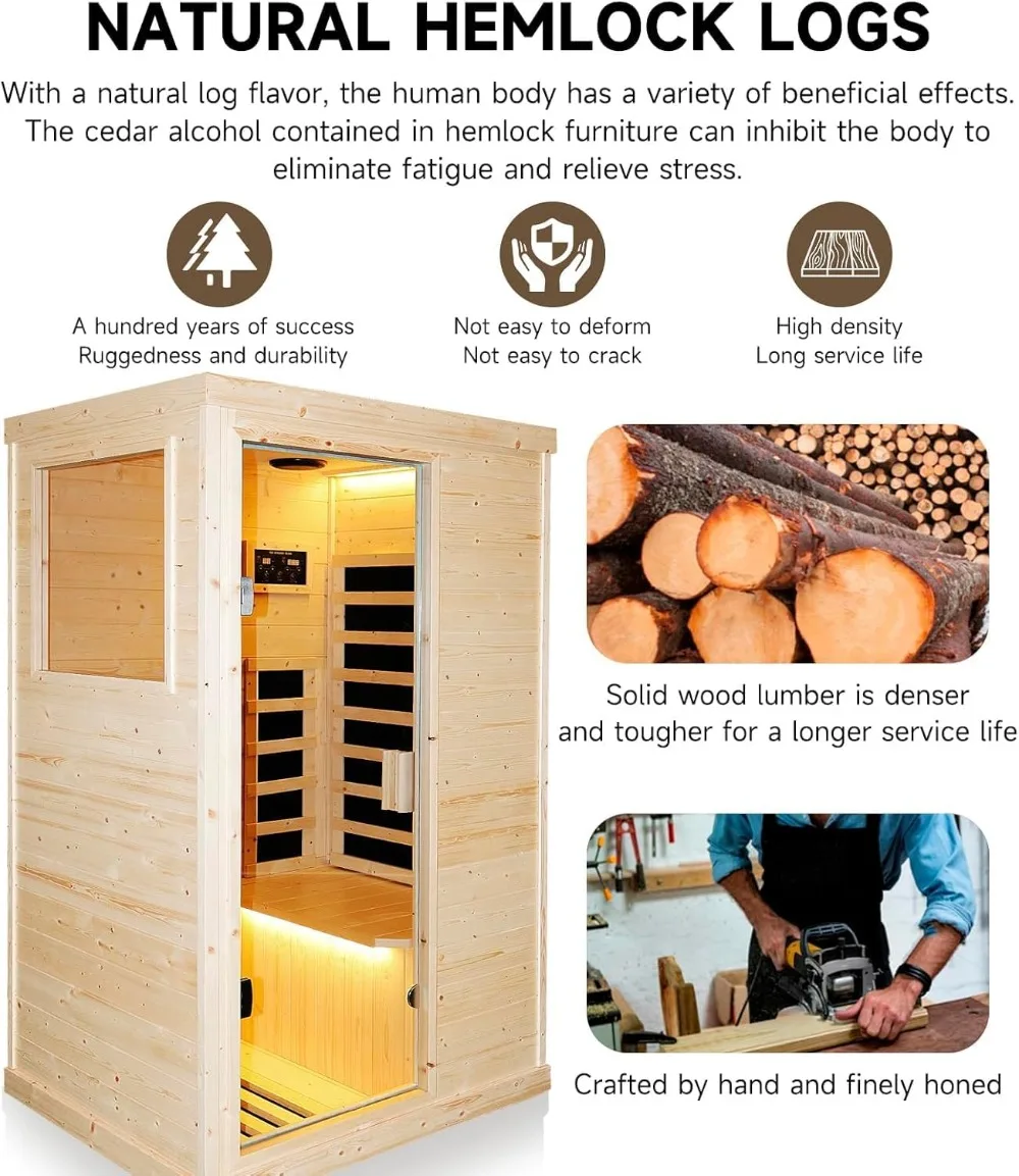 Far Infrared Sauna for Home,900W Dry Sauna for Home Low Magnetic Field 5 Heating Plate,Spruce Wood Red light Sauna Room