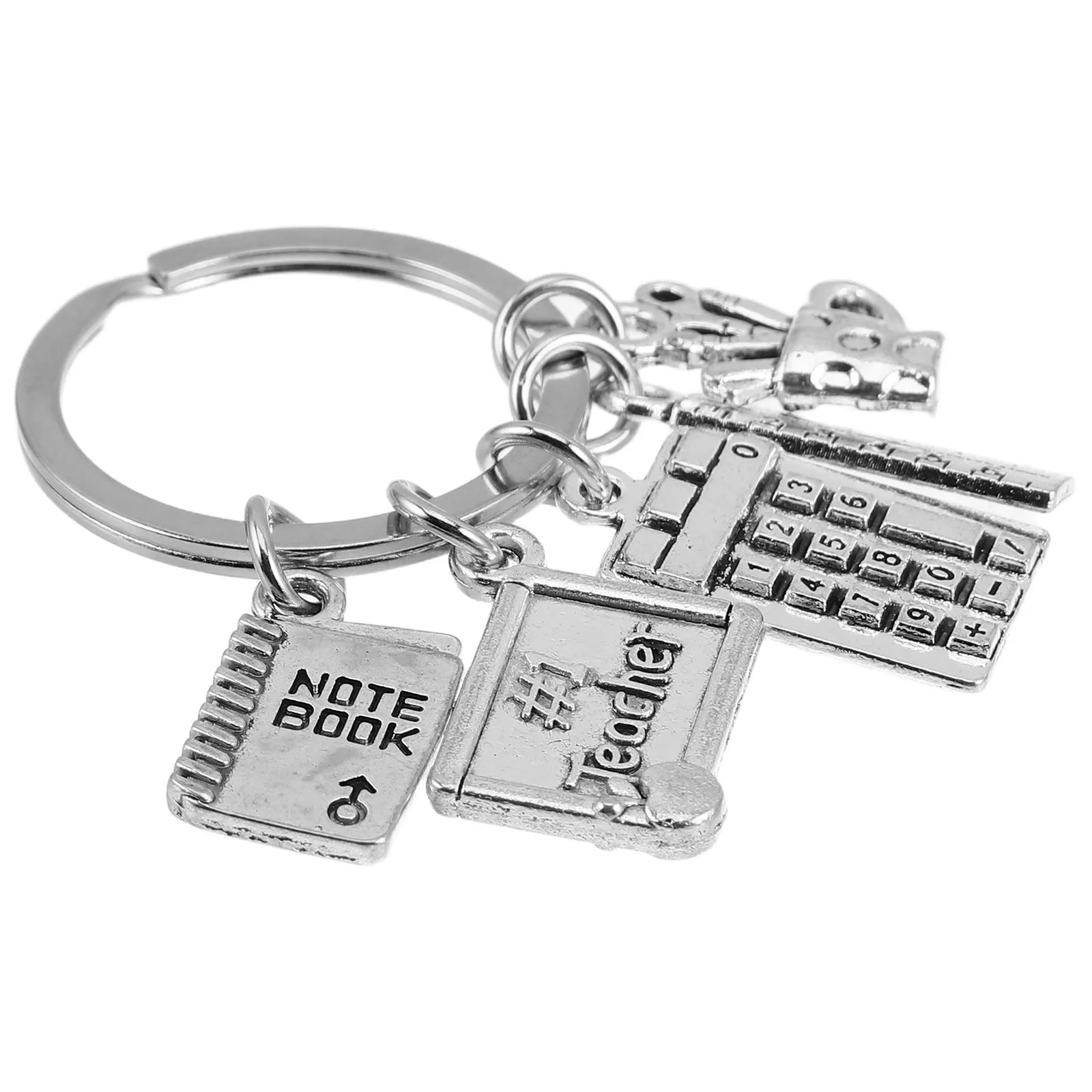 Teacher Appreciation Keychain Zinc Alloy Book Ruler Calculator Charms Backpack Pendant Graduation Back to School Gift