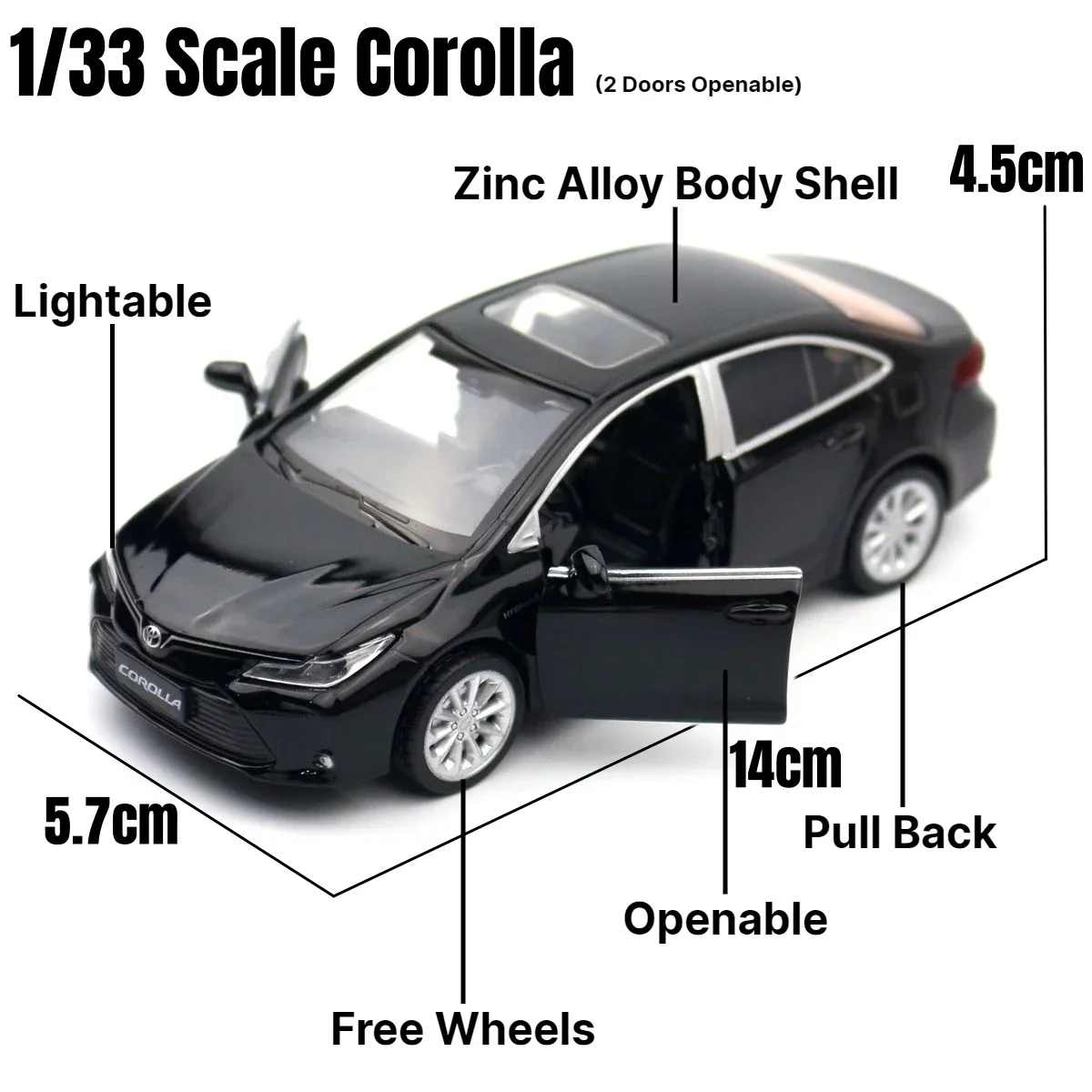 1/32 - 1/33 Corolla Hybrid Toy Car For Children Diecast Alloy Metal Miniature Model Pull Back Sound & Light Collection Gift Kid