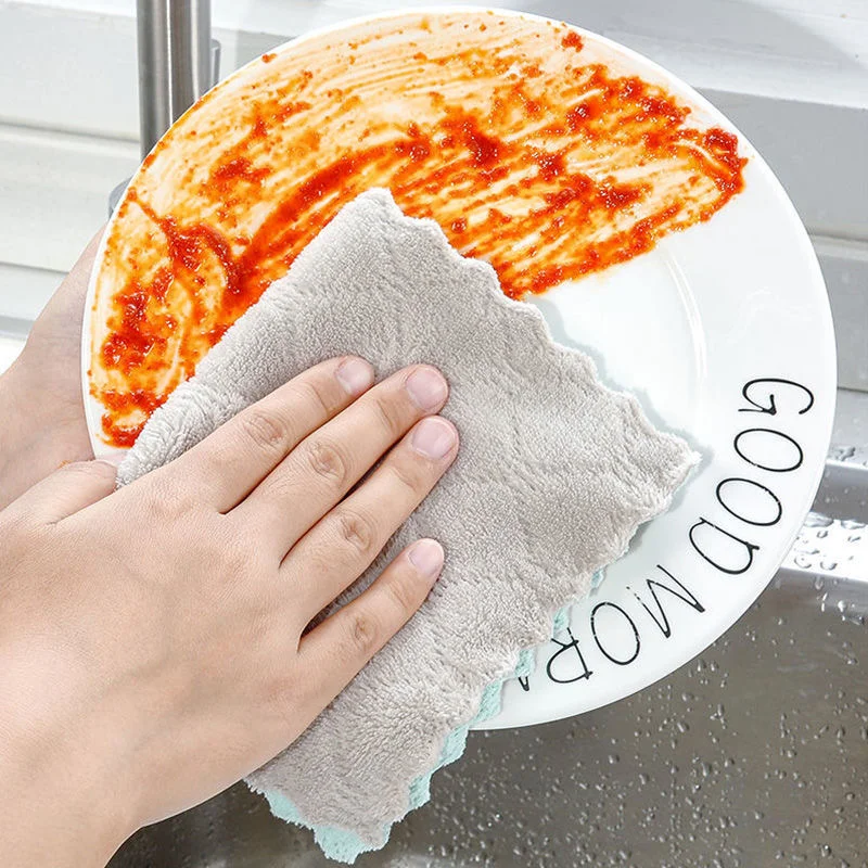 Kitchen Microfiber Towels Double Sided Absorbent Cleaning Cloth Non-stick Oil Dish Rags Scouring Pad Home Cleaning Cloths Rags