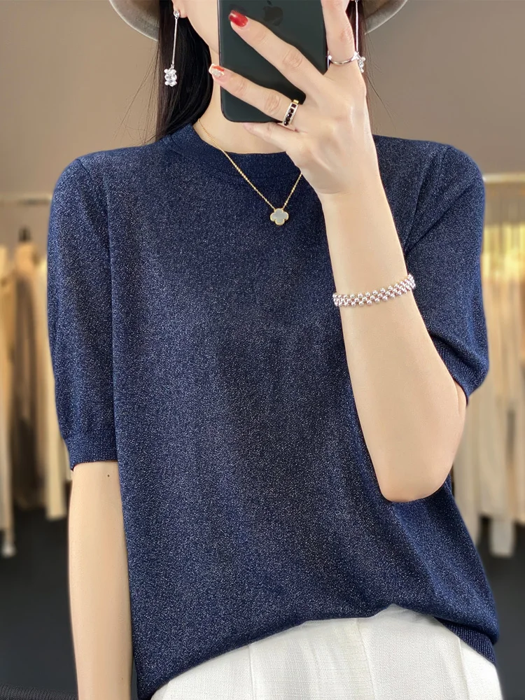 

Элитная льняная женская футболка с коротким рукавом, летняя новинка, тонкая, универсальная, из лиоцелла, облегающая, повседневная, свободного кроя