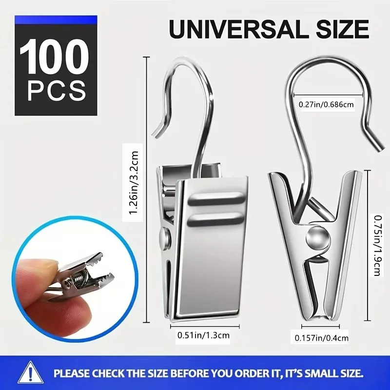 10-500pcs Stainless Steel Curtain Clips Window Curtain Hook Clips Drapery Hooks Replacement Hanging Display Photos Drapes Clamp