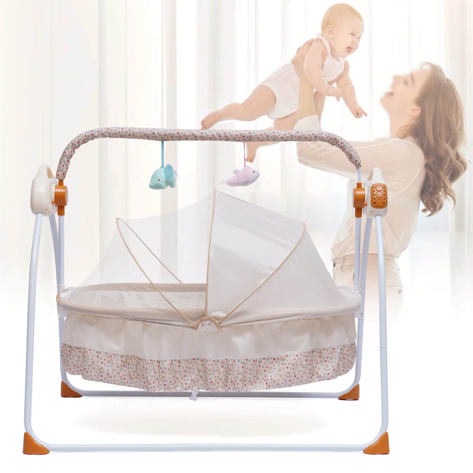 

Electric Baby Sleeping Bed Auto-Swing Newborn Bed Cradle Crib Infant Rocker Cot Foldable and Portable Dual Control Methods