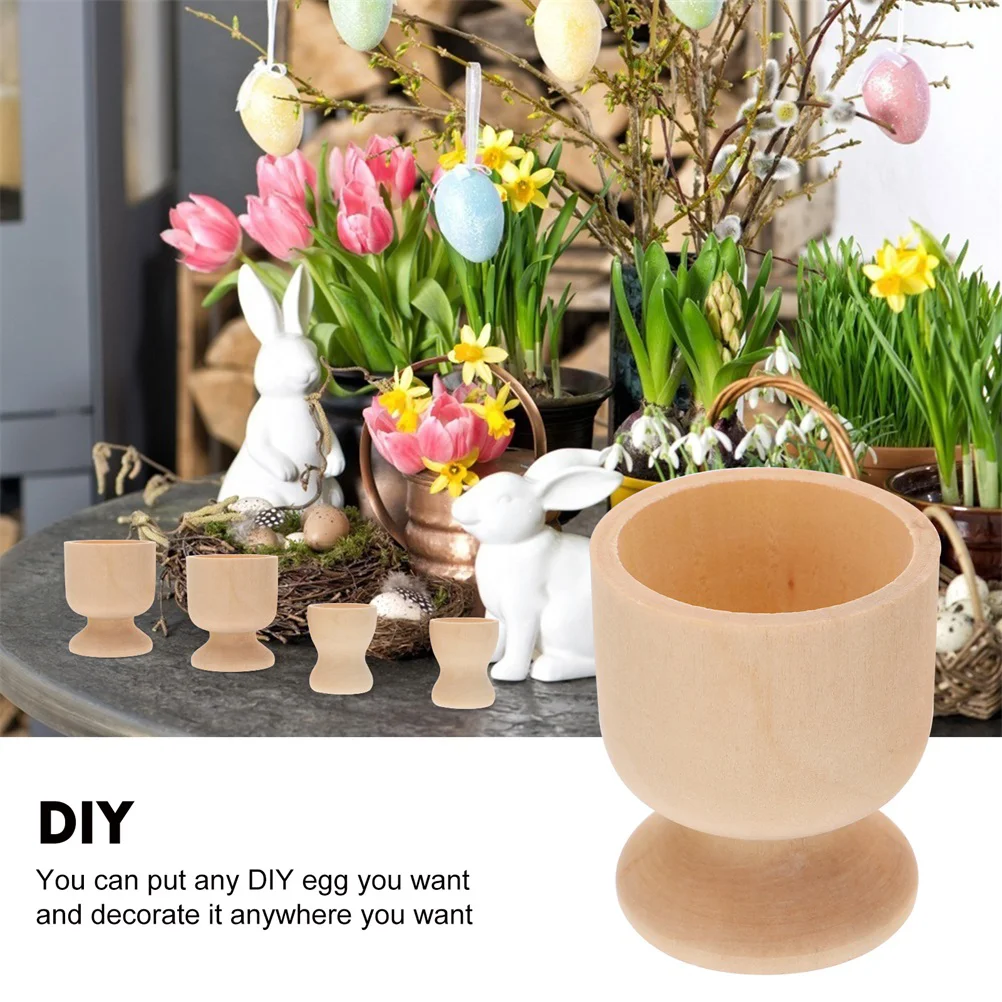 12pcs Wooden Egg Cups Children Diy Holder Graffiti Cup Stand Breakfast Kitchen Dinnerware Set Wood Egg Cup DIY Stand Egg Tray