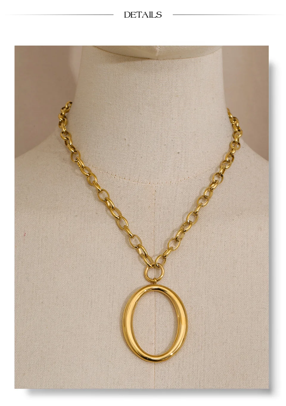 Yhpup Edelstahl-Halskette mit rundem, hohlem, geometrischem Anhänger, Gold-Platin-PVD-beschichtet, stilvoller, unverwechselbarer Schmuck, wasserdicht – Detail 9