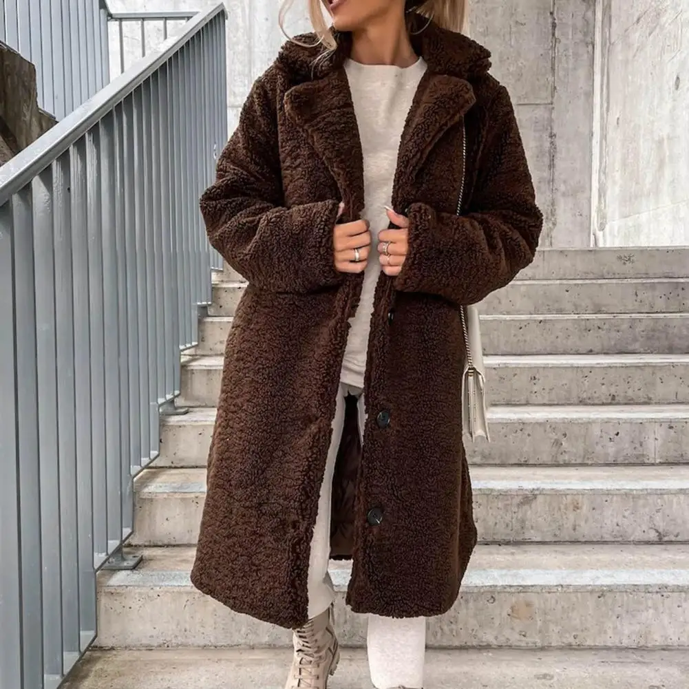 Manteau long épais en peluche pour femme, pardessus résistant au froid, veste en peluche à simple boutonnage, vêtements d'extérieur d'automne et d'hiver