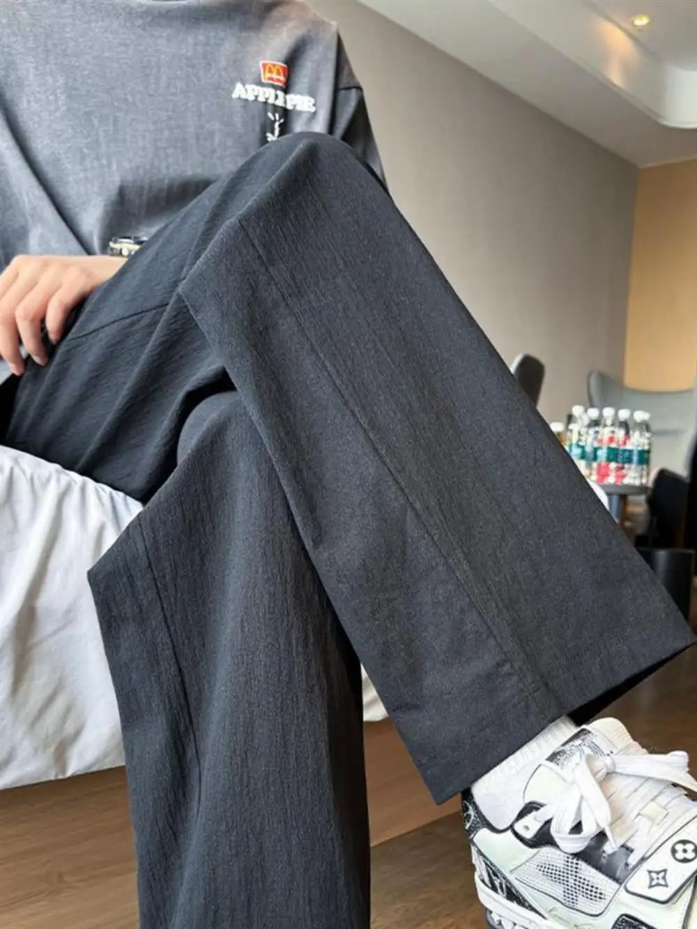 

Summer Loose Cotton Linen Men's Sport Pants Straight Leg Casual Trousers Drapey Versatile Youthful Sle Breathable Comfortable