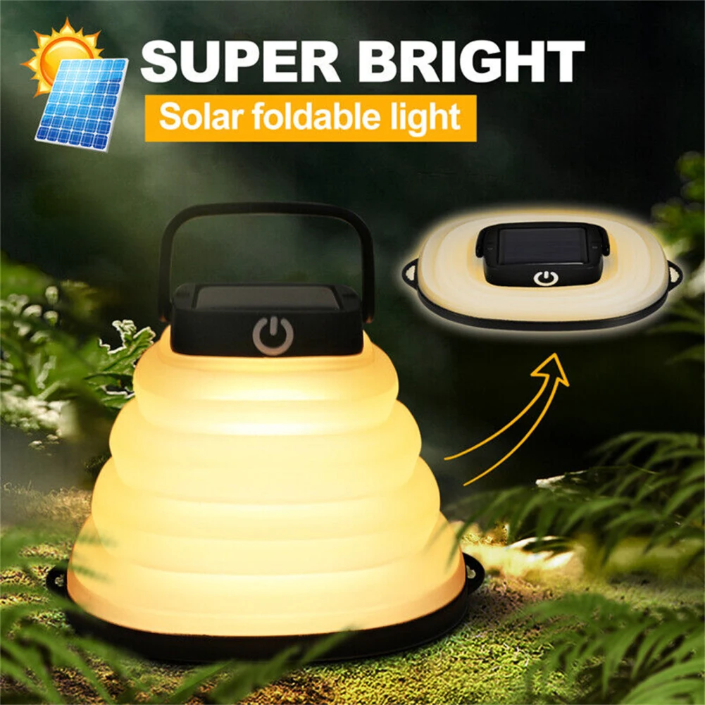 Lanterne de Camping Solaire Portable et Pliable, Lumière de Chargement USB Étanche avec Poignée pour Randonnée en Plein Air et Pêche