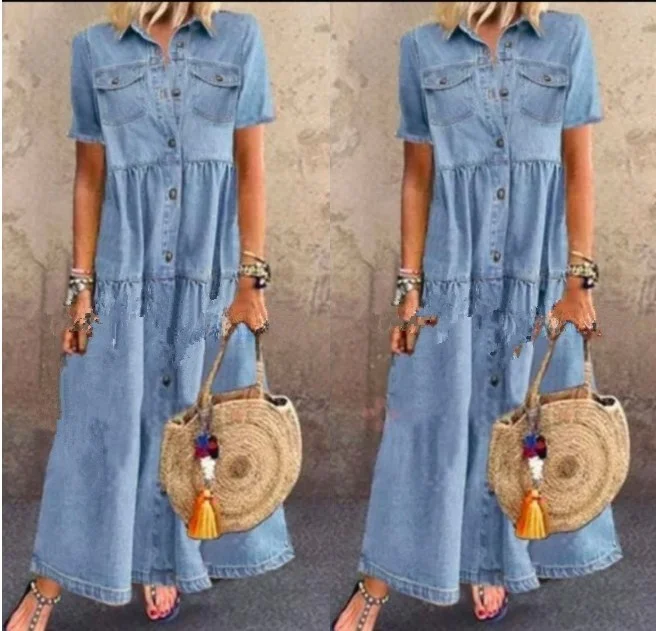 

Новая модная летняя длинная винтажная юбка-миди с длинными рукавами и пуговицами, цельное круглое платье трапециевидной формы