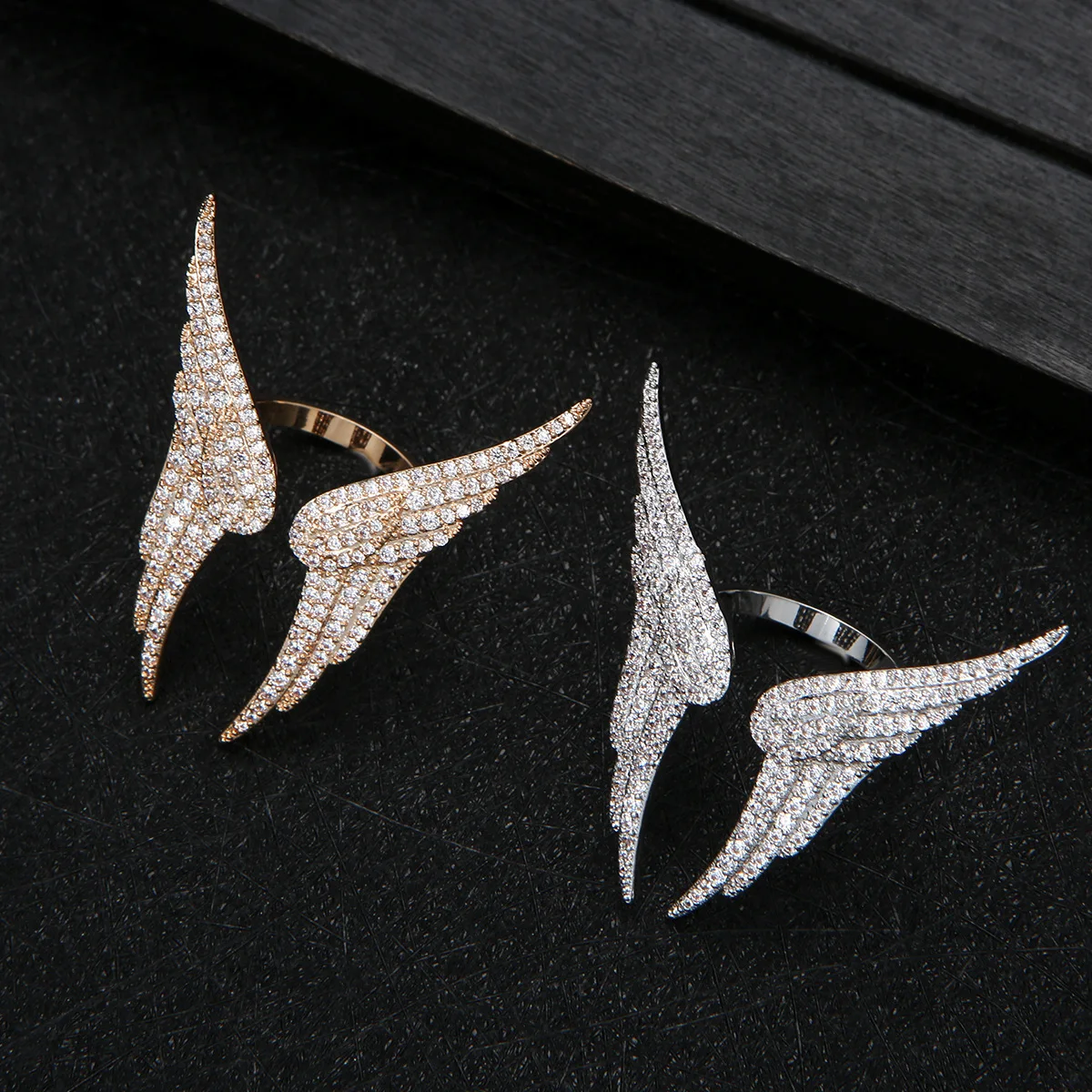 HIBRIDE جديد البوب الأوروبي أجنحة الملاك الزركون حلقة مفتوحة كل يوم النساء فستان مجوهرات الزخرفية مناسبة ل كرة الزفاف هدية R56 #5