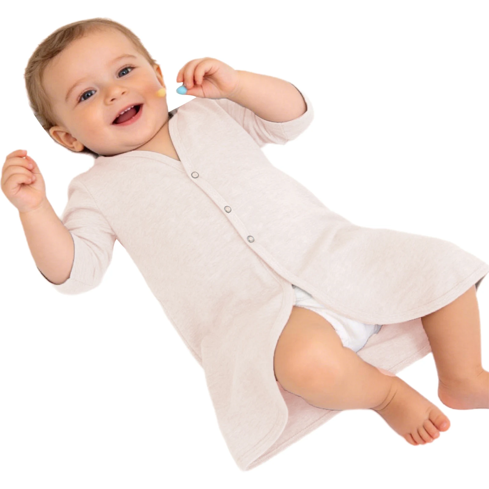 Baby Boys Girls Pediatric Hospital Gown Long Sleeve Press Button Front Robe Cotton Comfy Dress for Special Needs Adaptive Care