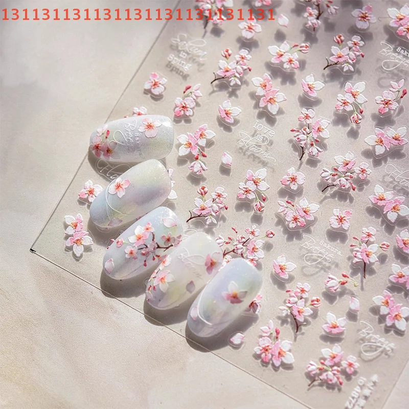 1 قطعة ذاتية اللصق مسمار الفن الديكور الصحافة على الزهور ملصقات ل مانيكير الديكور 5D لينة الإغاثة ساكورا مسمار ملصقات #5