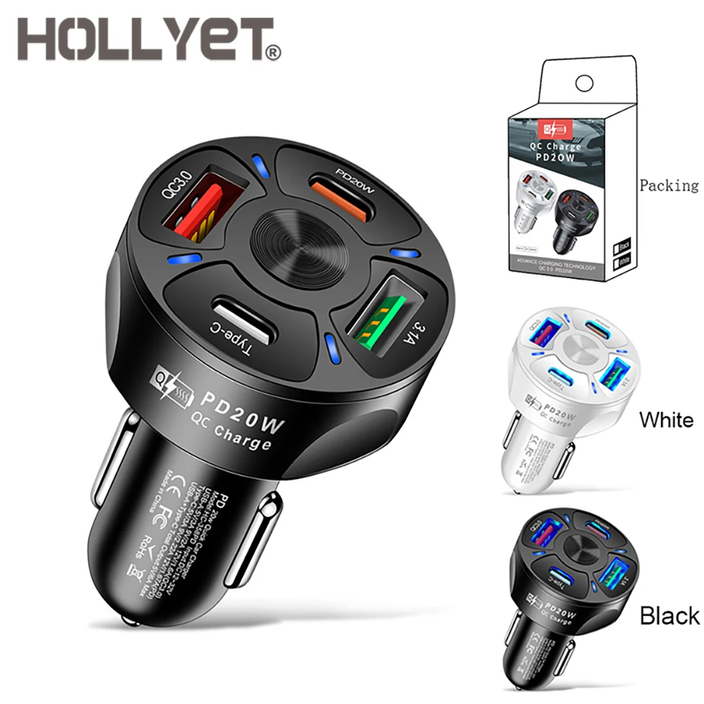 PD20W/QC3.0 Car Charger Quick Charge 12000mA for iPhone Mini USB-C Car Phone Charger for Xiaomi Samsung Huawei Charging. HOLLYET