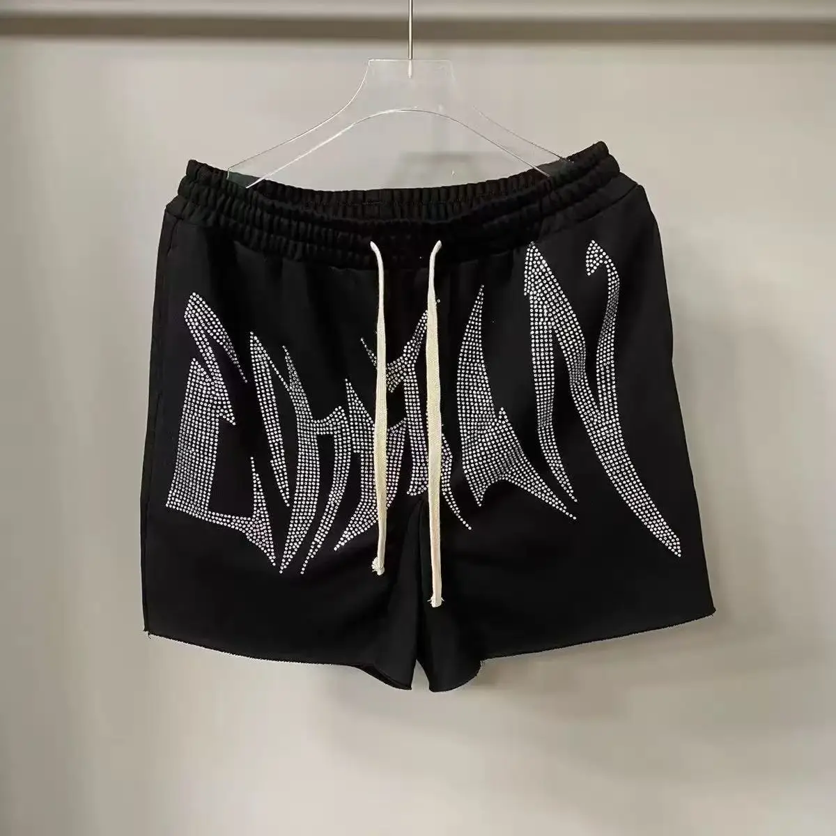 Mixed Emotion High Street Hip-Hop Shorts - Summer Casual Letter Embroidered Bead Drawstring Four-Piece Pants