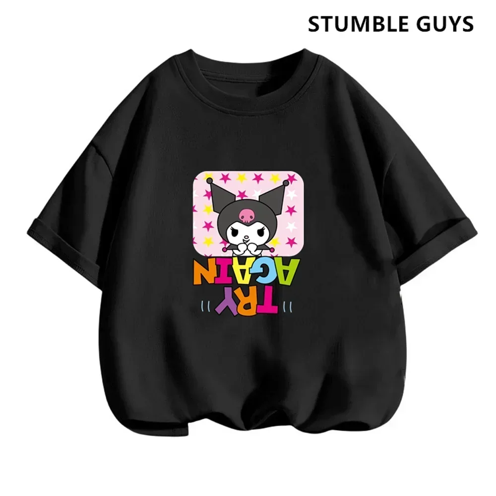 Summer Kids Clothes for Girls Cute Cartoon Kuromi Short Sleeve T Shirts Toddler Girls Trucksuit Sleeves Tee Kawaii Casual Tops