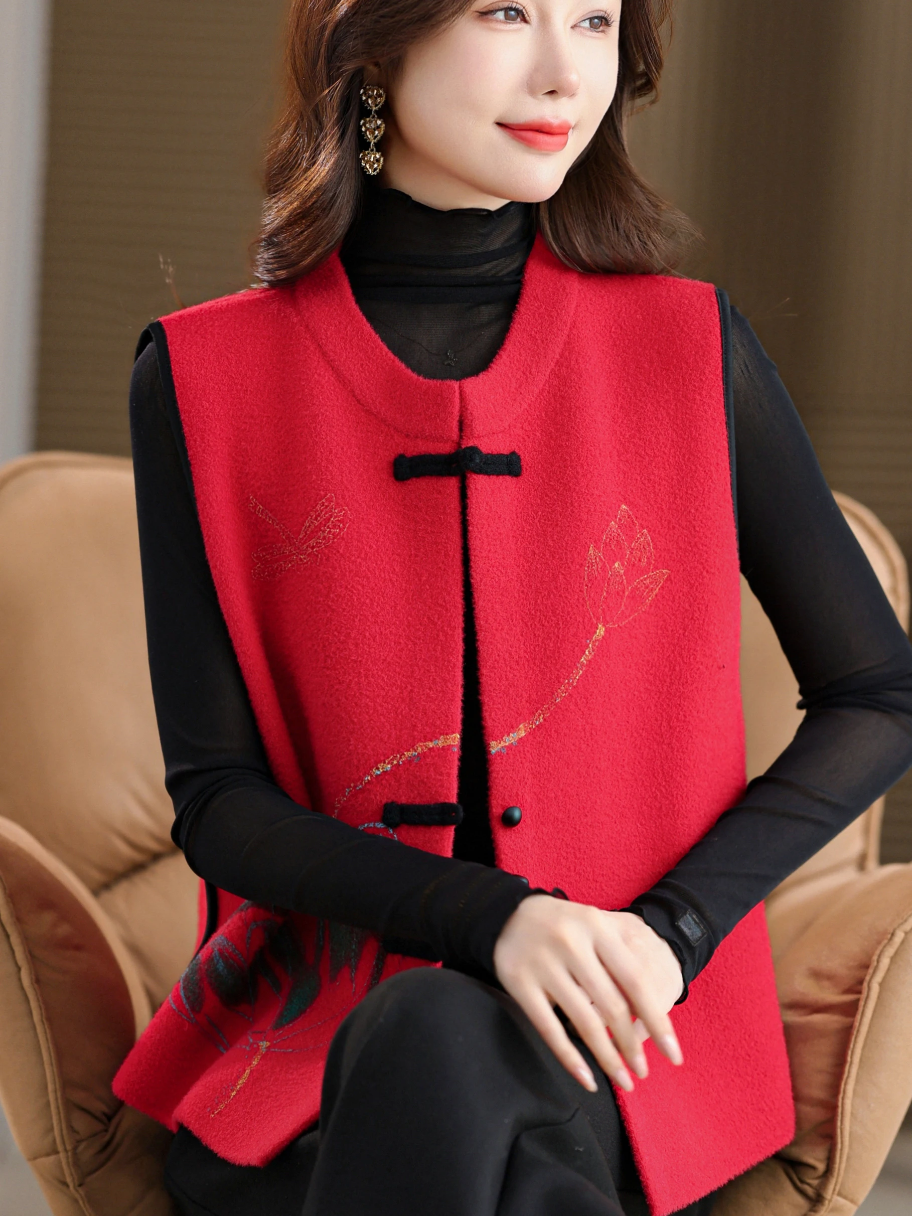 

Модный круглый вязаный открытый кардиган с принтом Ne, жилет среднего возраста, женская верхняя одежда, осень-зима, полиэфирное волокно, молния, одежда...