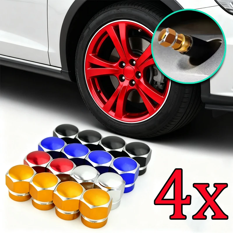 Bouchons de Valve de pneu de voiture hexagonaux en aluminium, 10 couleurs, Anti-fuite, couvercles Anti-poussière de pneu de moto de voiture, accessoires de voiture 4 pièces