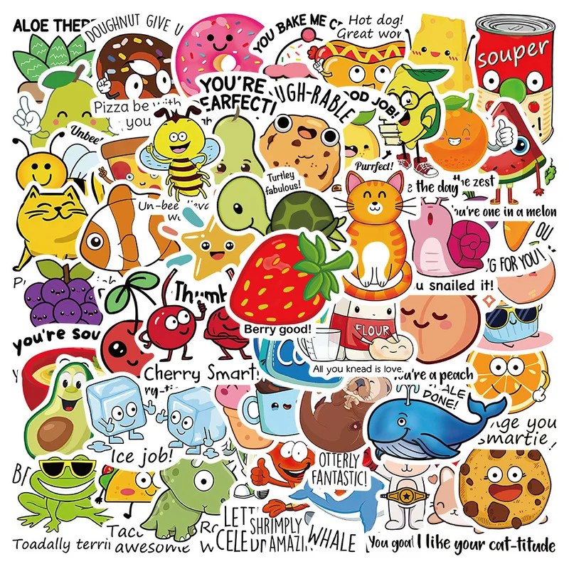 50 ملصقات جرافيتي تحفيزية ممتعة على شكل رسوم كرتونية لطيفة، دفتر الأمتعة، كوب ماء، حساب اليد، ملصقات مقاومة للماء، مكافآت الطلاب