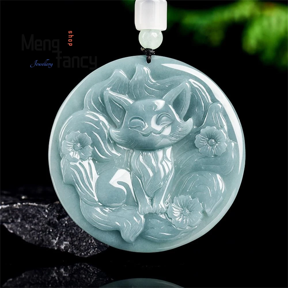 

Natural A-grade Jadeite Blue Water Nine-tailed Fox Fairy Pendant With Unique Personality High-grade Fashion Jewelry Holiday Gift