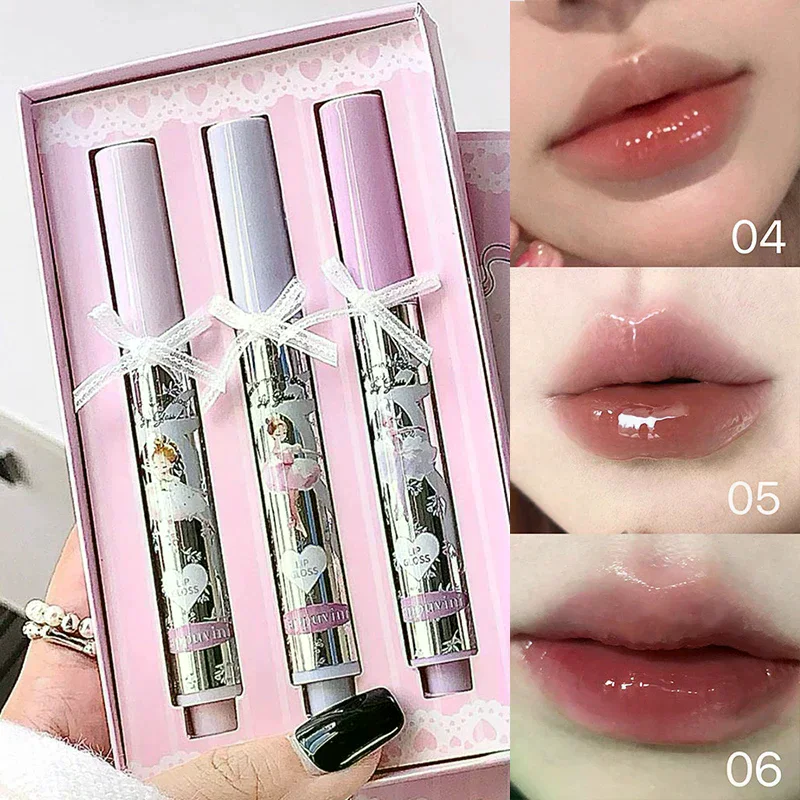 Cappuvini Ballet Girls Mirror Crystal Lip Gloss Makeup Water Glass Lip Glaze Waterproof Film Forming Sponge Head Jelly Lip Tint