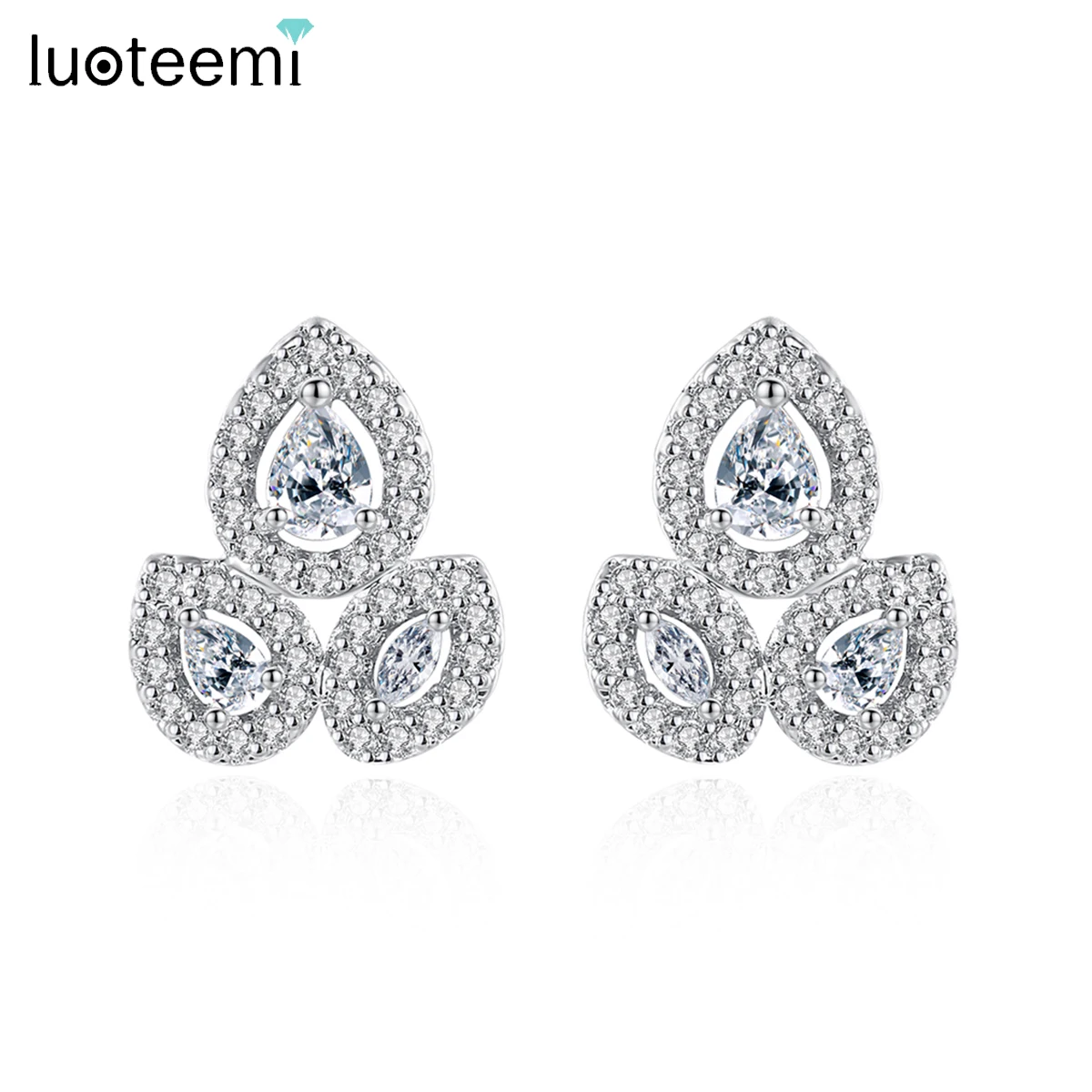 LUOTEEMI Cute Tiny Waterdrop Cubic Zirconia Stud Earrings for Women Leaf Design High Quality CZ Bridal Wedding Fashion Jewelry