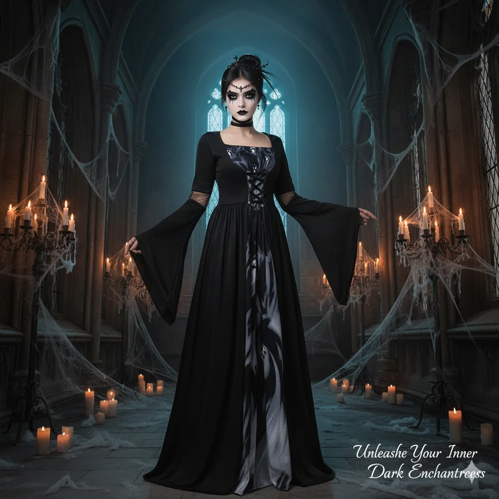 

Halloween Witch Dress For Women Hooded Skeleton Print Cosplay Costume Long Sleeve Fire Pattern Gothic Mage Outfit