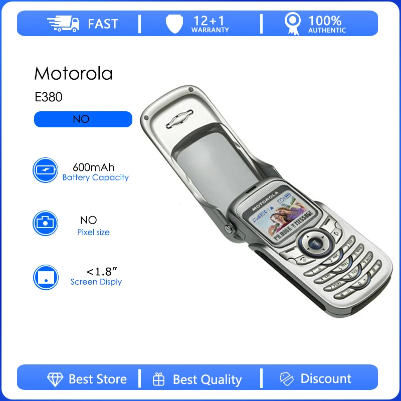 Motorola E380 Original reacondicionado E380 batería desmontable 600mAh teléfono celular venta al por mayor envío gratis solo soporte en inglés